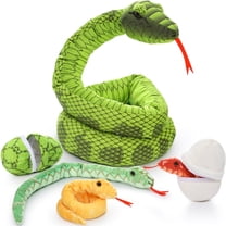 MorisMos 79" Giant Realistic Snake Stuffed Animal Mommy Snake with 3 Baby and 2 Egg Plush Toys