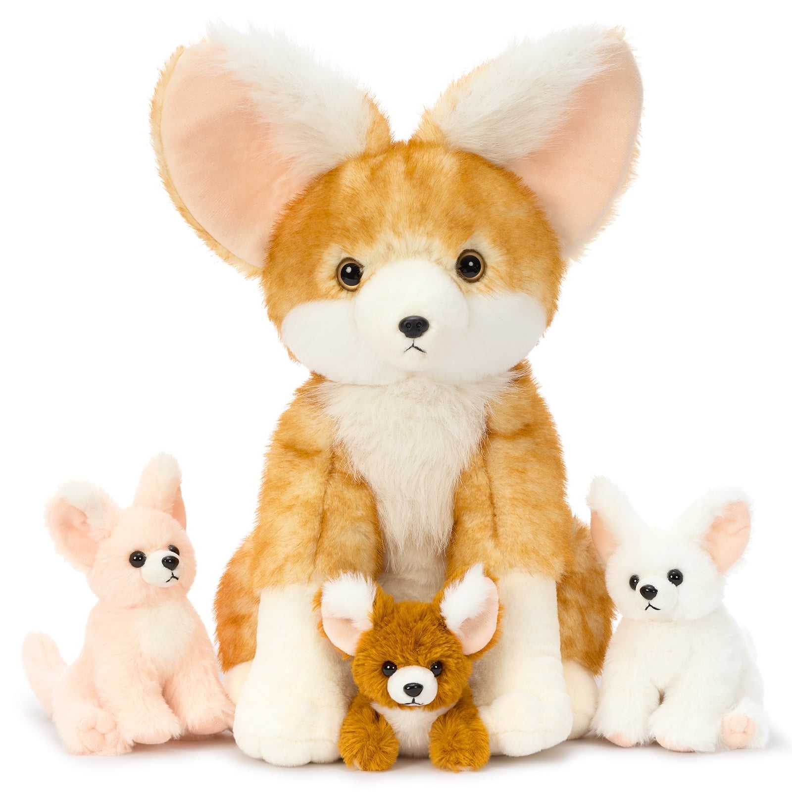 MorisMos 17'' Fennec Fox Stuffed Animals with 3 Fox Plush Babies