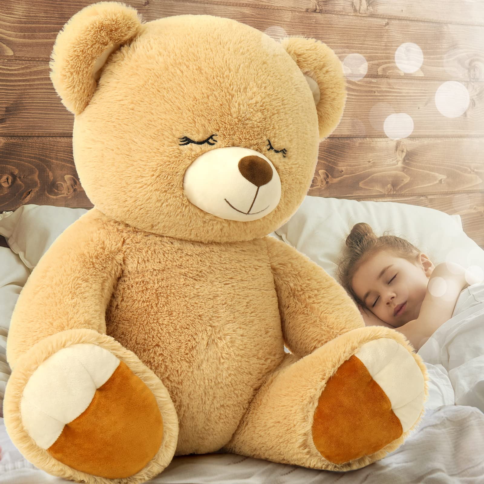 Giant Teddy Bear Plush Toy Safe Embroidered Eyes Brown Perfect Gift for Kids Girlfriend Baby Shower Christmas Valentine Decoration