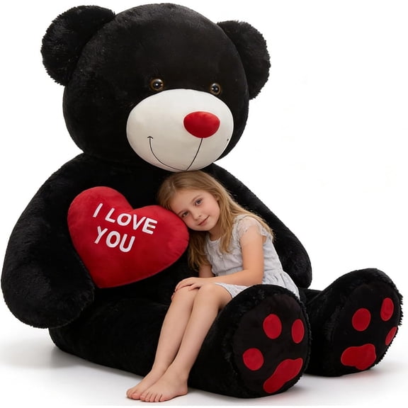 MorisMos Black Giant Teddy Bear 6ft Stuffed Animal "I Love You" Red Heart Jumbo Human Size Teddy Bear