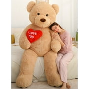MorisMos Brown Giant Teddy Bear 6ft Stuffed Animal "I Love You" Red Heart Jumbo Human Size Teddy Bear