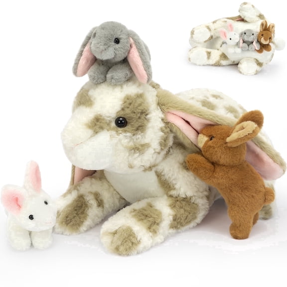 MorisMos 17.7in Bunny Stuffed Animal, 4 Pack Baby Bunnies Family Rabbit Plush Set