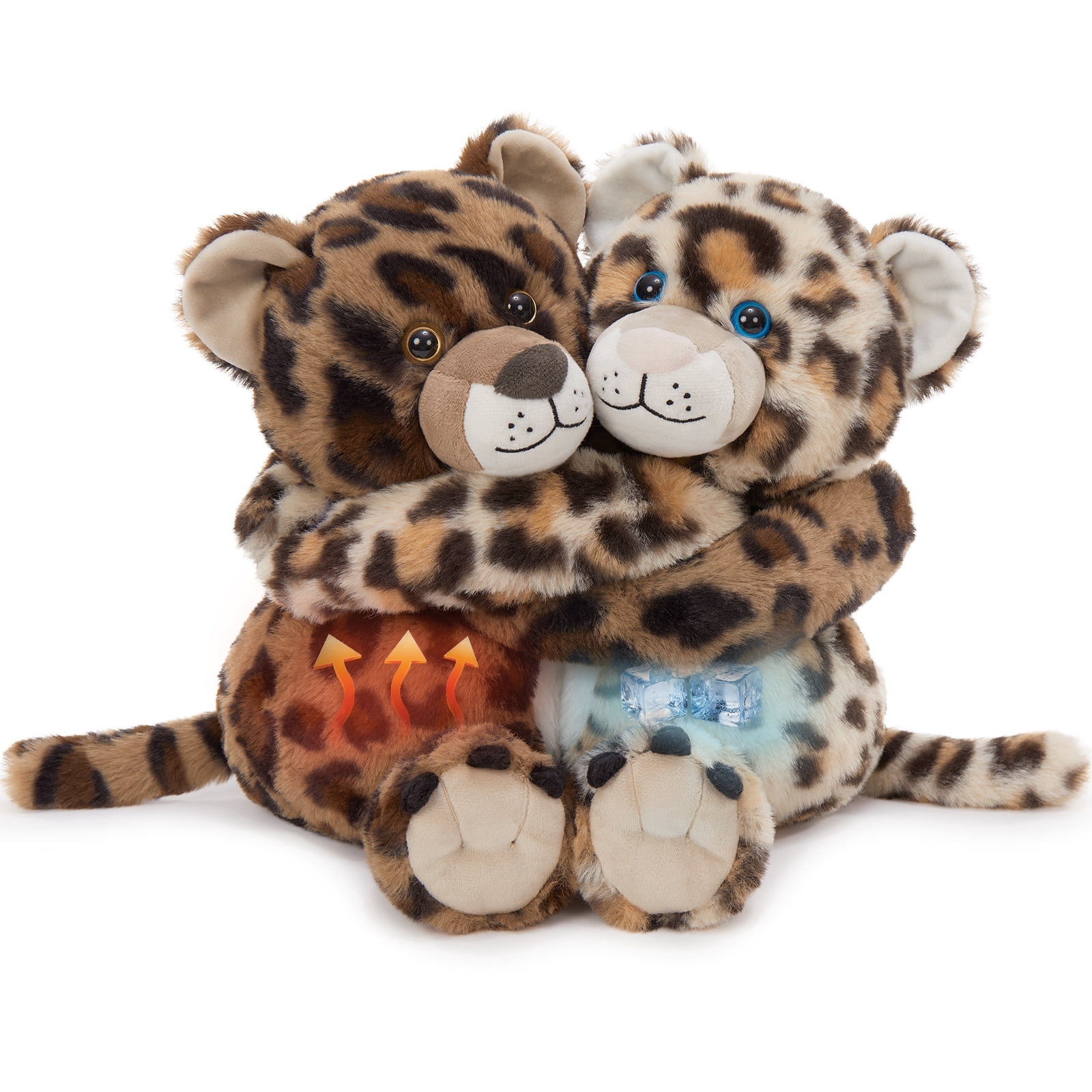 MorisMos Heatable & Coolable Cheetah Stuffed Animals Set,Weighted Microwavable/Freezable Cuddly Stuffed Leopard Pair,Long-Arms Hugging Cheetah Plush Toys