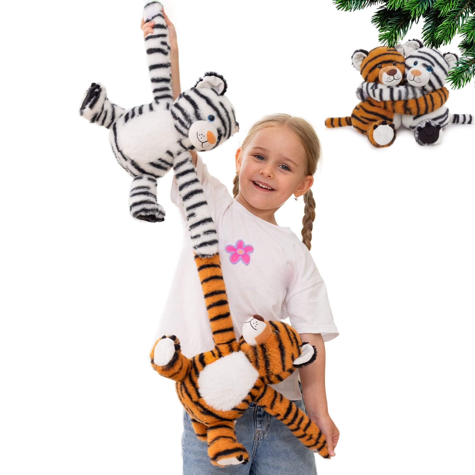 MorisMos Heatable & Coolable Tiger Stuffed Animals Set,Weighted Microwavable/Freezable Cuddly Stuffed Tiger Pair,Long-Arms Hugging Tiger Plush Toys