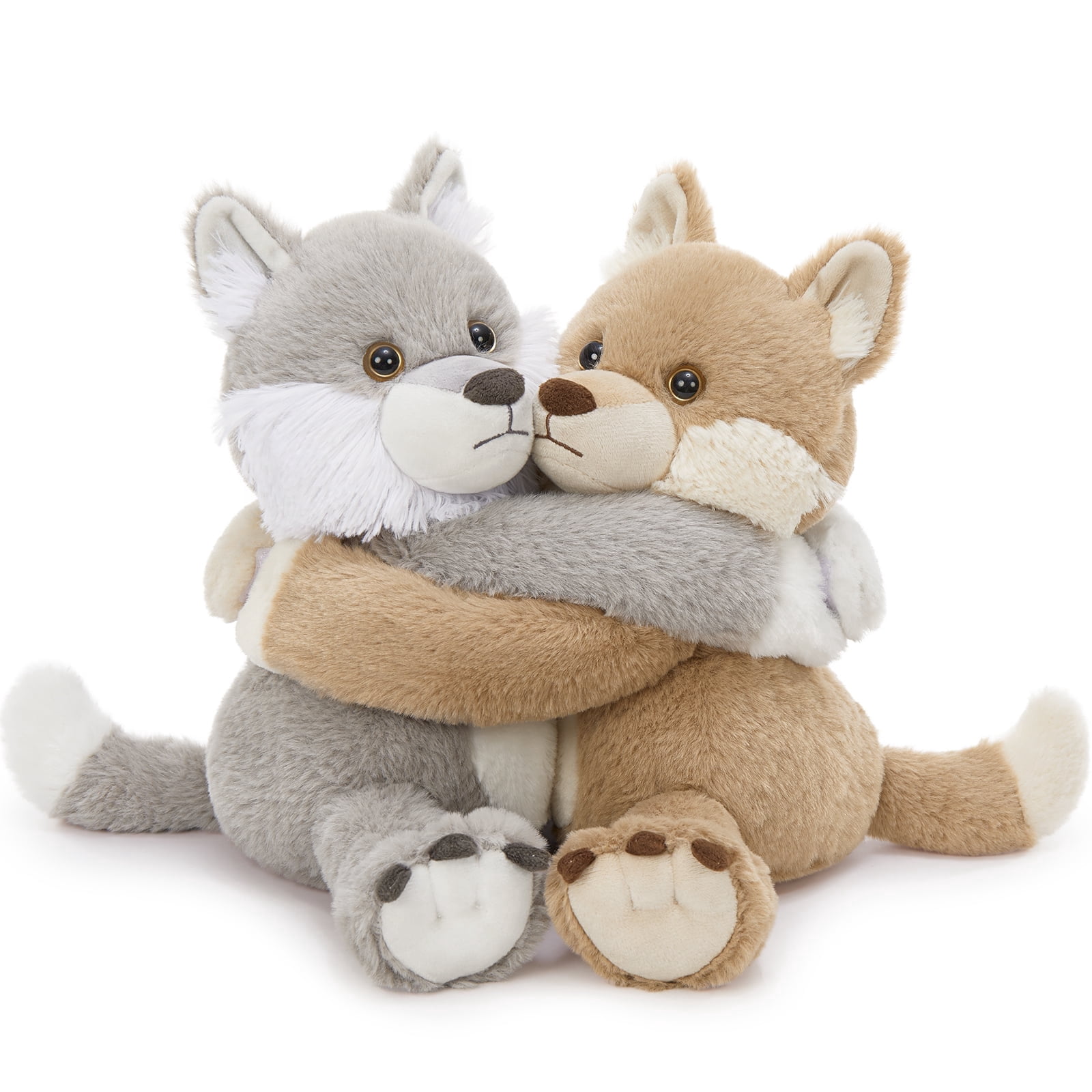 MorisMos Heatable & Coolable Wolf Stuffed Animals Set,Weighted Microwavable/Freezable Cuddly Stuffed Wolf Pair,Long-Arms Hugging Wolf Plush Toys