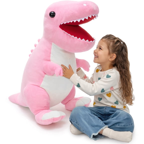 MorisMos 31.5" Pink T-Rex Dinosaur Plush Toy, Cute Soft Dinosaur Stuffed Animal for Girls, Huggable Dino Plush Pillow