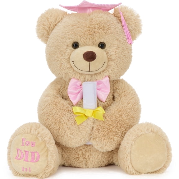 MorisMos Graduation Teddy Bear Plush Toy, Soft Graduation Gift Stuffed Bear with Cap, Bow Tie & “You Did It!” Message