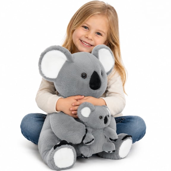 MorisMos 24in Koala Stuffed Animal Mother and Baby Set, Soft Grey Koala Plush