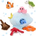 thumbnail image 1 of MorisMos Sea Animal Plush Toy Set with Blue Shell House, 9 Pieces Ocean Stuffed Animals, 1 of 6