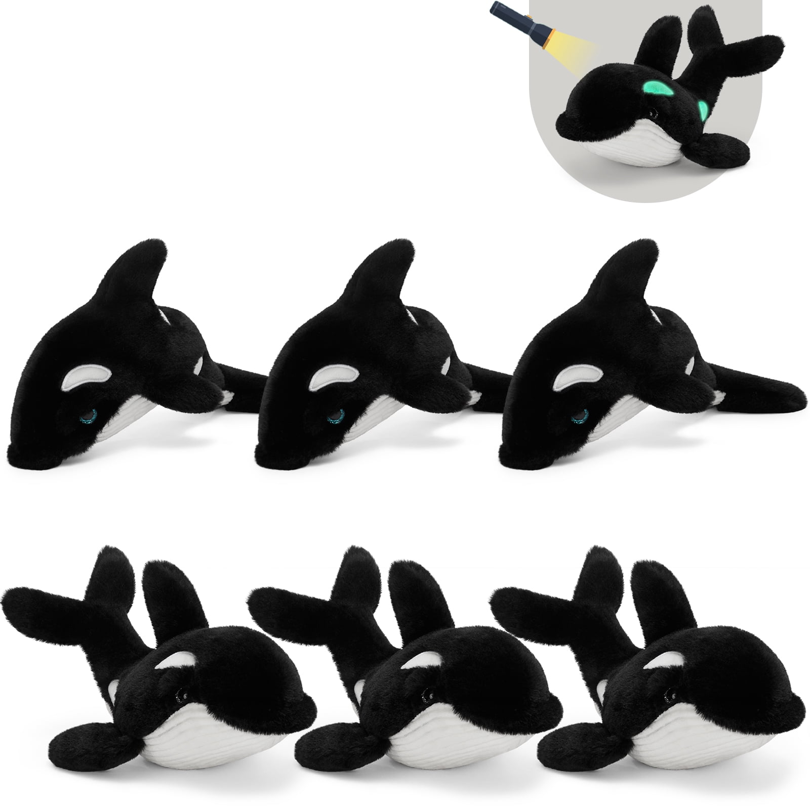 MorisMos Orca Stuffed Animal Bulk Glow in The Dark, 6 Pcs Killer Whale Plush Toy