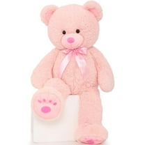 MorisMos Pink Giant Teddy Bear 35.4" Stuffed Animal Soft Big Plush Toy with Bowknot and Footprint