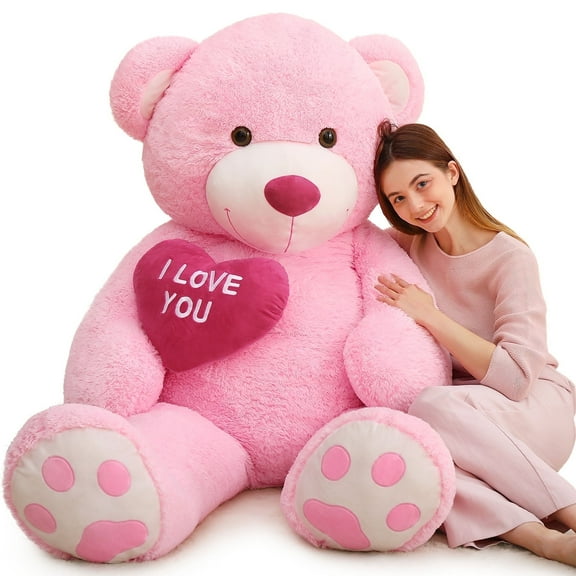 MorisMos Pink Giant Teddy Bear 6ft Stuffed Animal "I Love You" Red Heart Jumbo Human Size Teddy Bear