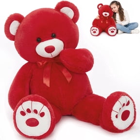 MorisMos Red Giant Teddy Bear 35.4" Stuffed Animal Soft Big Plush Toy with Bowknot and Footprint