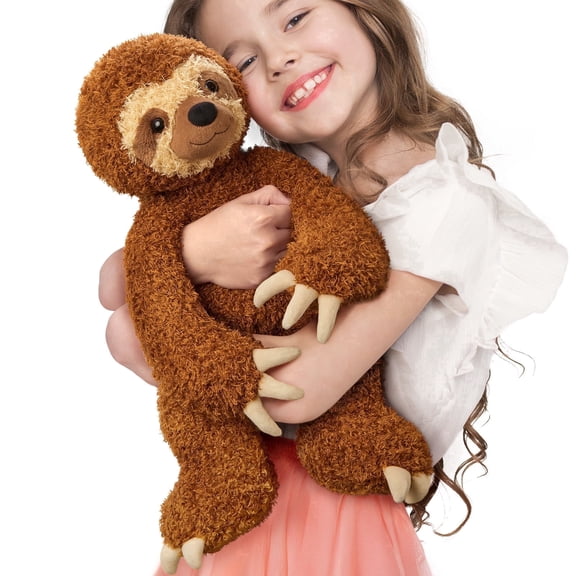 MorisMos 17.7in Curly Brown Sloth Stuffed Animal, Realistic Soft Sloth Plush Toy