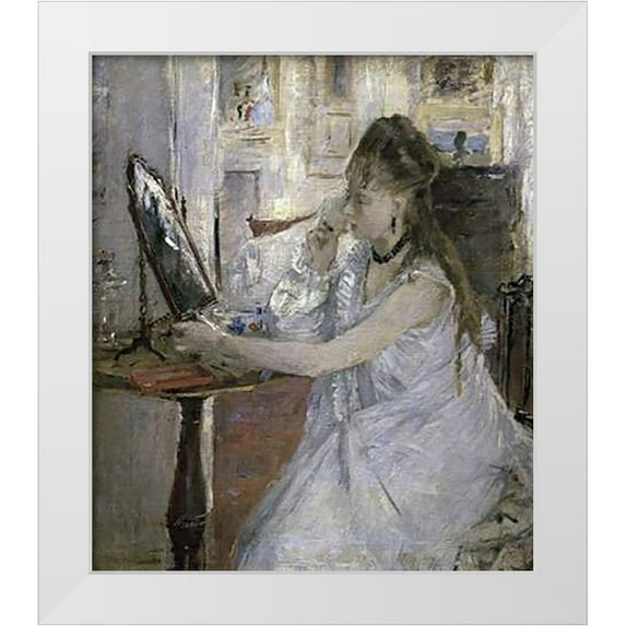 Morisot, Berthe 12x13 White Modern Wood Framed Museum Art Print Titled - Young Woman Powdering Herself