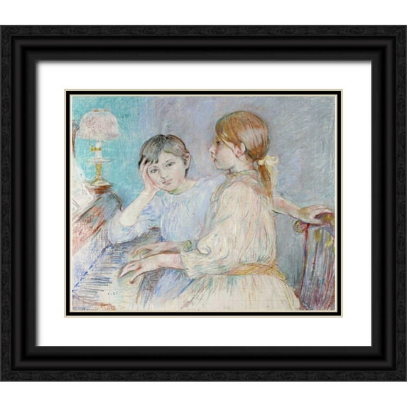 Morisot, Berthe 14x12 Black Ornate Wood Framed with Double Matting Museum Art Print Titled - Le Piano