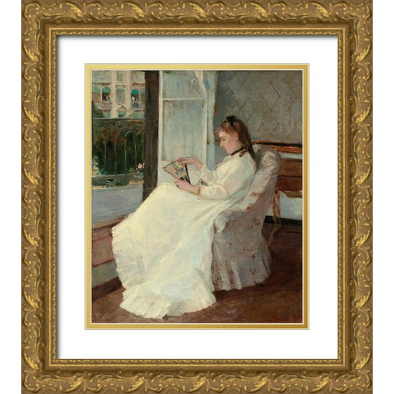 Morisot, Berthe 20x23 Gold Ornate Wood Framed with Double Matting Museum Art Print Titled - The Artists Sister at a Window, 1869