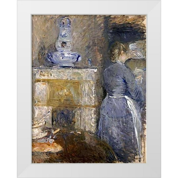 Morisot, Berthe 26x32 White Modern Wood Framed Museum Art Print Titled - The Dining Room of The Rouart Family