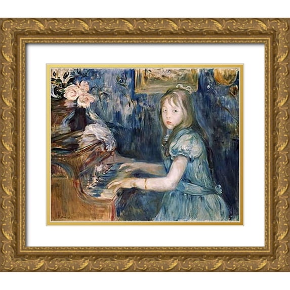 Morisot, Berthe 31x26 Gold Ornate Wood Framed with Double Matting Museum Art Print Titled - Lucie Leon at The Piano