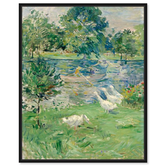 Morisot Girl in a Boat with Geese Canvas Maximalist Floral Art by Art Remedy, Black Frame, 24 x 30