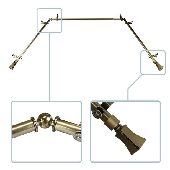 Moritz 13/16" Bay Window curtain rod 20"-36", 38"-72" - Antique Brass,(ABay-10-4)