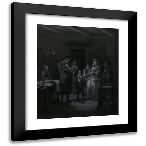 Moritz Daniel Oppenheim 20x23 Black Modern Framed Museum Art Print Titled - The Conclusion of the Sabbath (Sabbath-Ausgang) (1866)