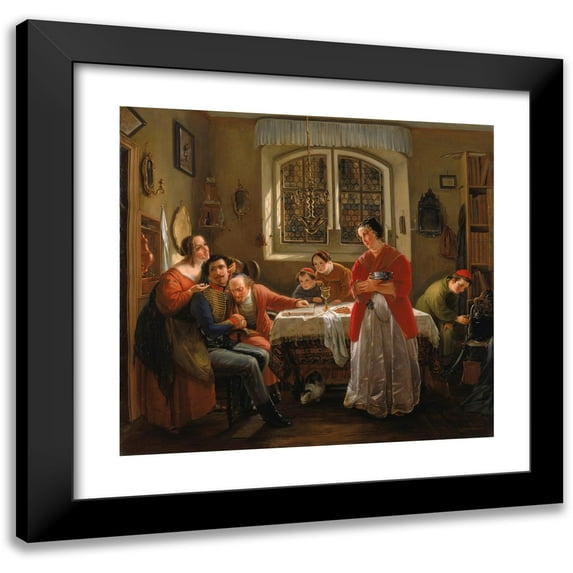 Moritz Daniel Oppenheim 21x20 Black Modern Framed Museum Art Print Titled - The Return of the Volunteer from the Wars of Liberation to His Family Still Living in Accordance Wit