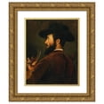 thumbnail image 1 of Moritz Stifter 12x14 Gold Ornate Wood Frame and Double Matted Museum Art Print Titled - Self -Portrait with Painter Range (1892), 1 of 4