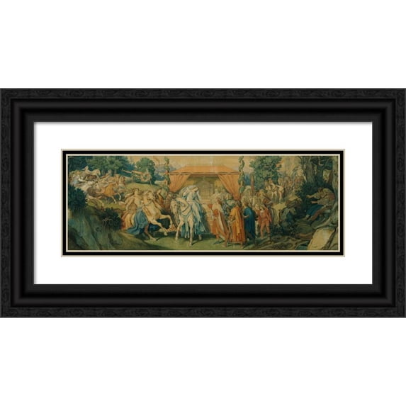 Moritz Von Schwind 24x11 Black Ornate Framed Double Matted Museum Art Print Titled: The Beautiful Melusine; IIi. the Bride (1869)