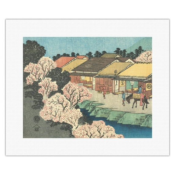 Moriyama Station - from Sixty-nine Stations of Kiso Road - Vintage Japanese Ukiyo-e Woodblock Print by Hiroshige, Eisen c.1800s - Fine Art Rolled Canvas Print 11in x 14in