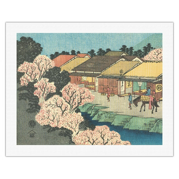 Moriyama Station - from Sixty-nine Stations of Kiso Road - Vintage Japanese Ukiyo-e Woodblock Print by Hiroshige, Eisen c.1800s - Fine Art Rolled Canvas Print 20in x 26in