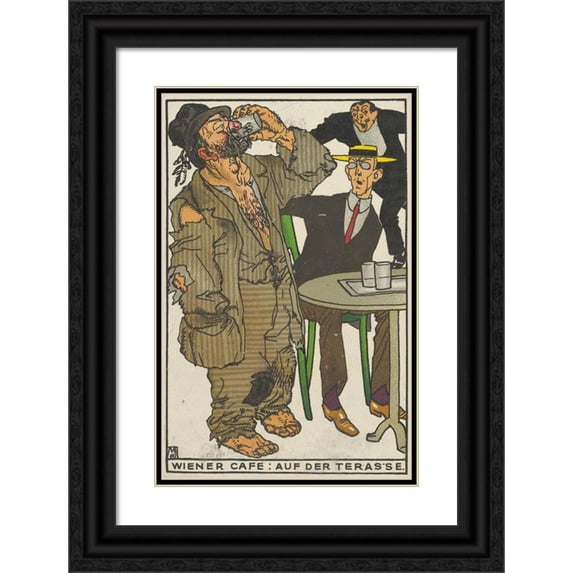 Moriz Jung 17x24 Black Ornate Framed Double Matted Museum Art Print Titled: On the Terrace (1911)