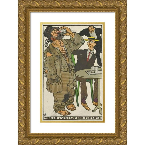 Moriz Jung 17x24 Gold Ornate Framed and Double Matted Museum Art Print Titled - On the Terrace (1911)