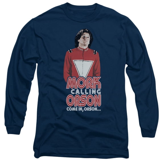 Mork & Mindy Come In Orson Long Sleeve Adult 18/1 T-Shirt Navy