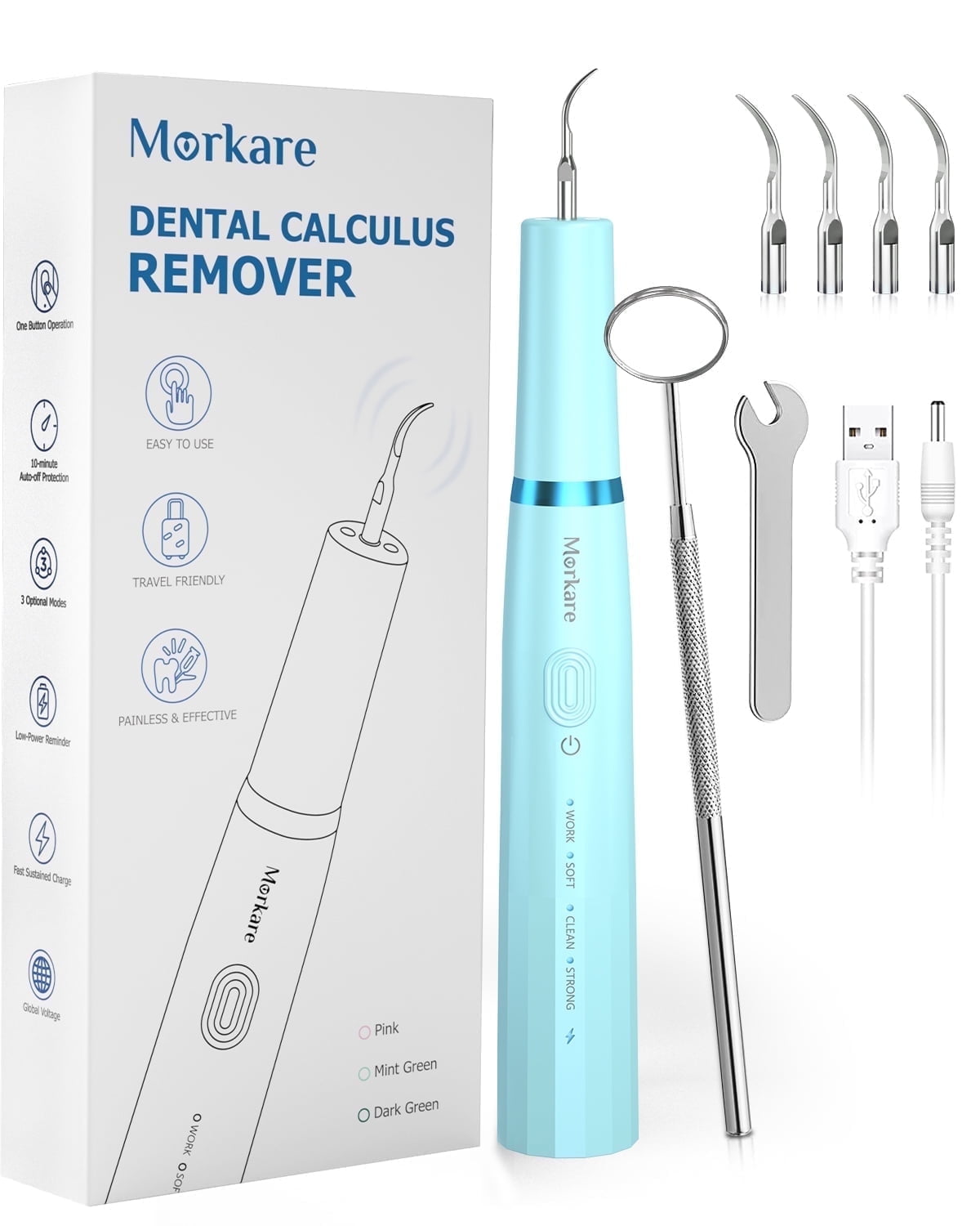 Morkare Plaque Remover for Teeth, Tartar Remover with 3 Modes & 4 Heads, Professional Teeth Cleaner for Home Use