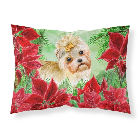 Morkie Poinsettas Fabric Standard Pillowcase