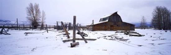 Mormon barn in winter Wyoming USA Canvas Art - Panoramic Images (36 x 12)