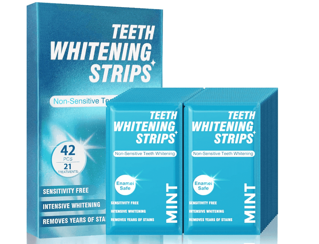 Mornature Teeth Whitening Strips for Sensitive White, 30-Minute Fast Acting Whitening Strips, 42 Pcs Fast-Result Whitening Kit, Gentle Minty Strips for Home Travel Work for a Brighter Smile
