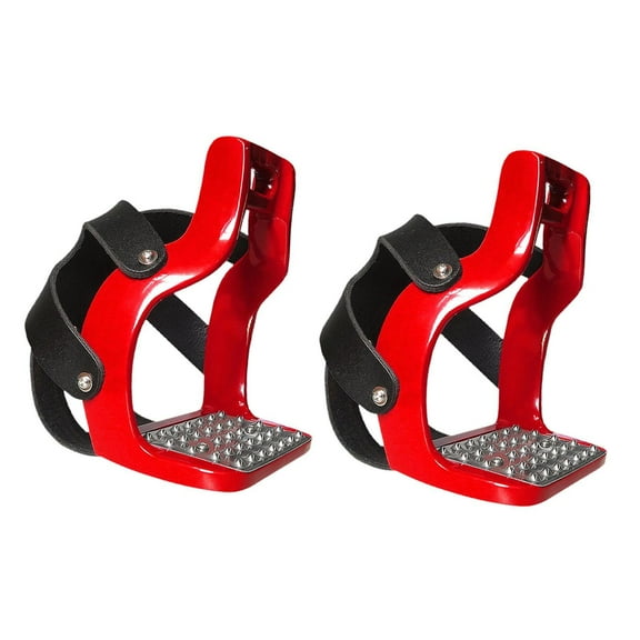 Mornei 2 Pieces Horse Riding Stirrups Equestrian Stirrups Endurance Ride Caged Non Slip Red