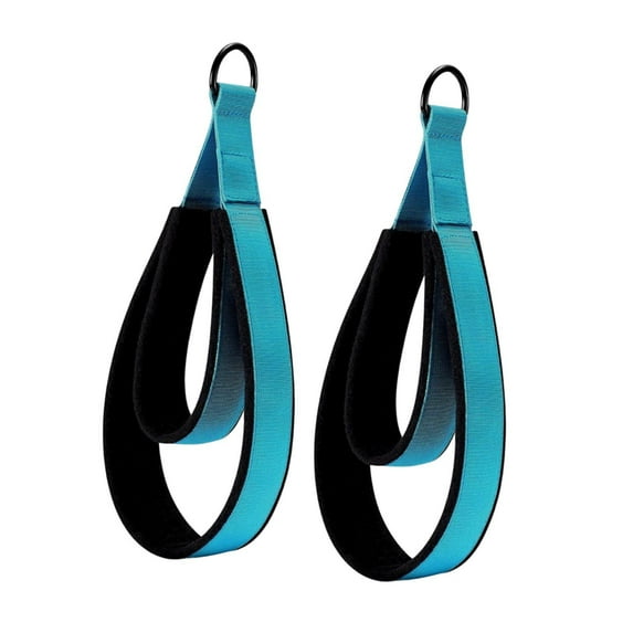 Mornei 2 Pieces Pilates Double Loop Strap Exercise Strap Beginner D Rings Straps Handle Light Blue