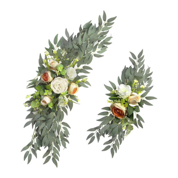 Mornei 2Pcs Artificial Floral Swag Hanging Green Leaves Artificial Wedding Arch Flowers Champagne
