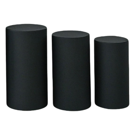 Mornei 3 Pieces Cylinder Pedestal Stands Slipcovers,Cylinder Plinth Stand Covers Plinth Black