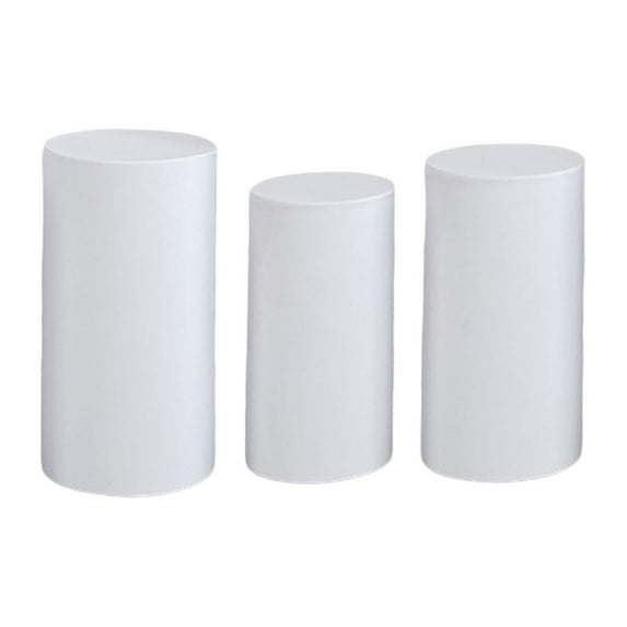 Mornei 3 Pieces Cylinder Pedestal Stands Slipcovers,Cylinder Plinth Stand Covers Plinth White