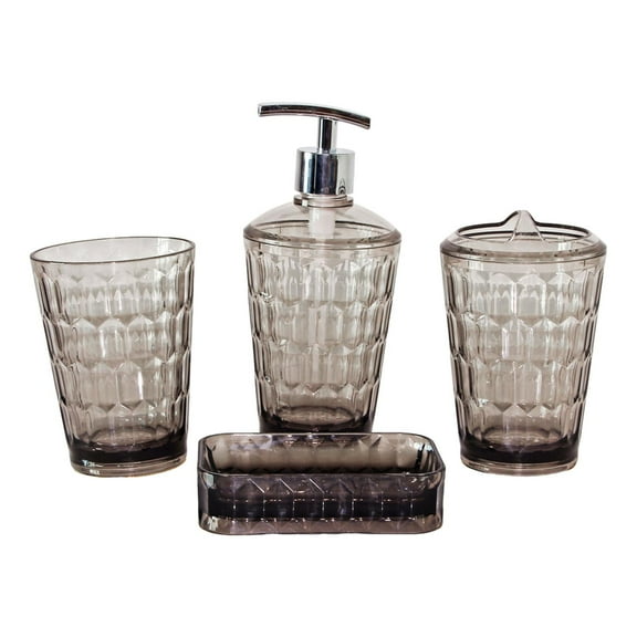 Mornei 4 Pieces Soap Dispenser Toothbrush Holder Modern Premium Storage Case Toothbrush gray