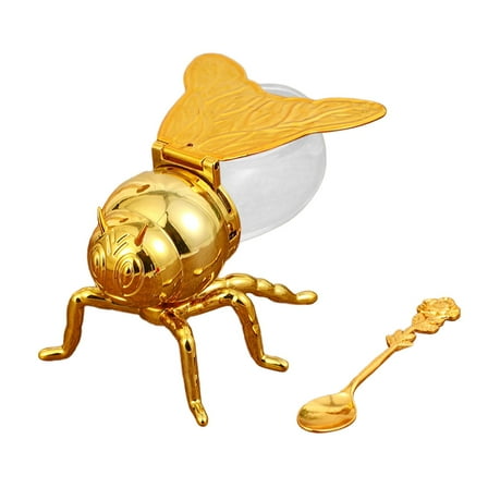 Mornei Bee Honey Jar with Spoon Canister Sugar Bowl for Condiments Oil Home Festive Gold Rose