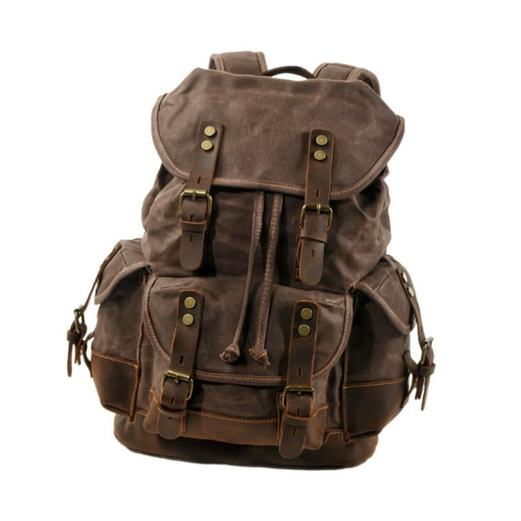 Mornei Canvas Backpack Casual Daypack Outdoor Portable Men Women Hiking Travel Rucksack Dark Color Coffee