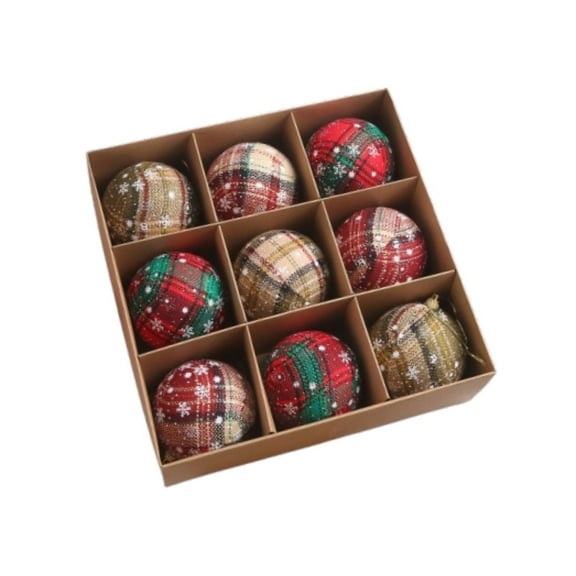 Mornei Christmas Balls Ornaments Shatterproof Balls Christmas Pendants Plaid Decorative 8cm 9Pcs