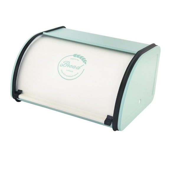Mornei Iron Bread Box Bread Pastry Box Case with Roll Top Lid Kitchen Storage Container White Green S