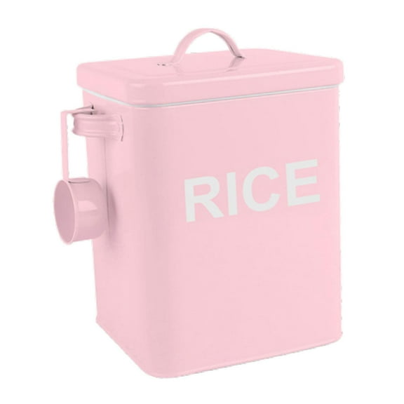 Mornei Iron Rice Container with Lid and Handle, Countertop Organizer Jar for Flour, Pet Pink M