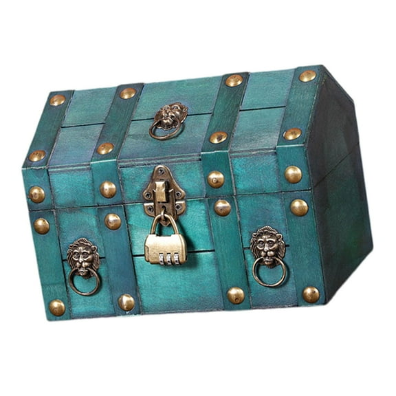 Mornei Pirate Treasure Chest Decorative Storage Box Solid Wood with Lock Antique Design Green